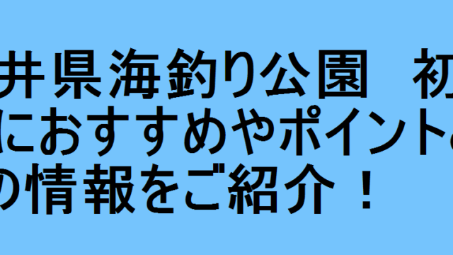 福井県海釣り公園 初心者におすすめやポイントとコツの情報をご紹介 釣りパ